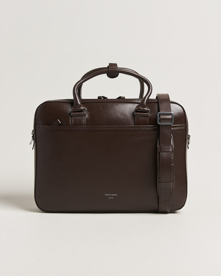 Tiger of Sweden Burin Smooth Leather Briefcase Dark Brown – Marrone