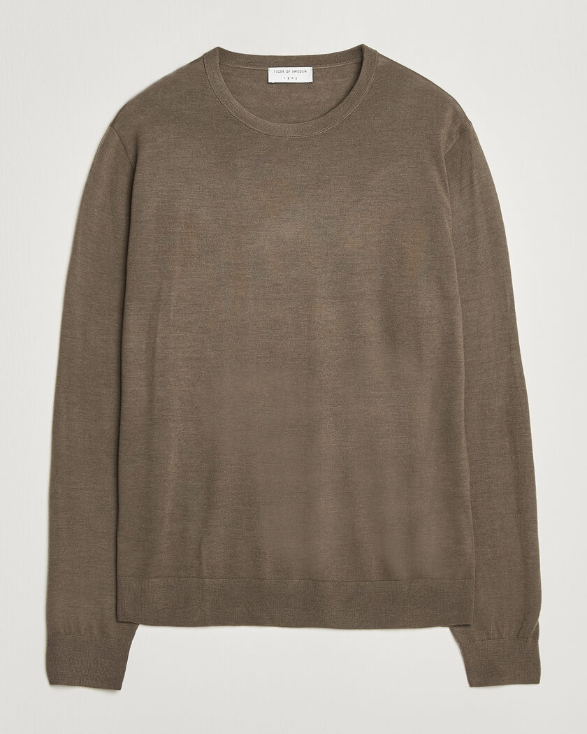 Tiger of Sweden Connor Extra Fine Merino Crew Neck Pullover Aged Timber – Marrone