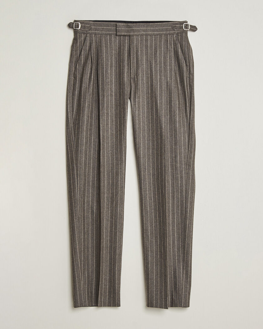 Tiger of Sweden Theo Wool Pleated Pinstriped Trousers Grey Brown – Marrone