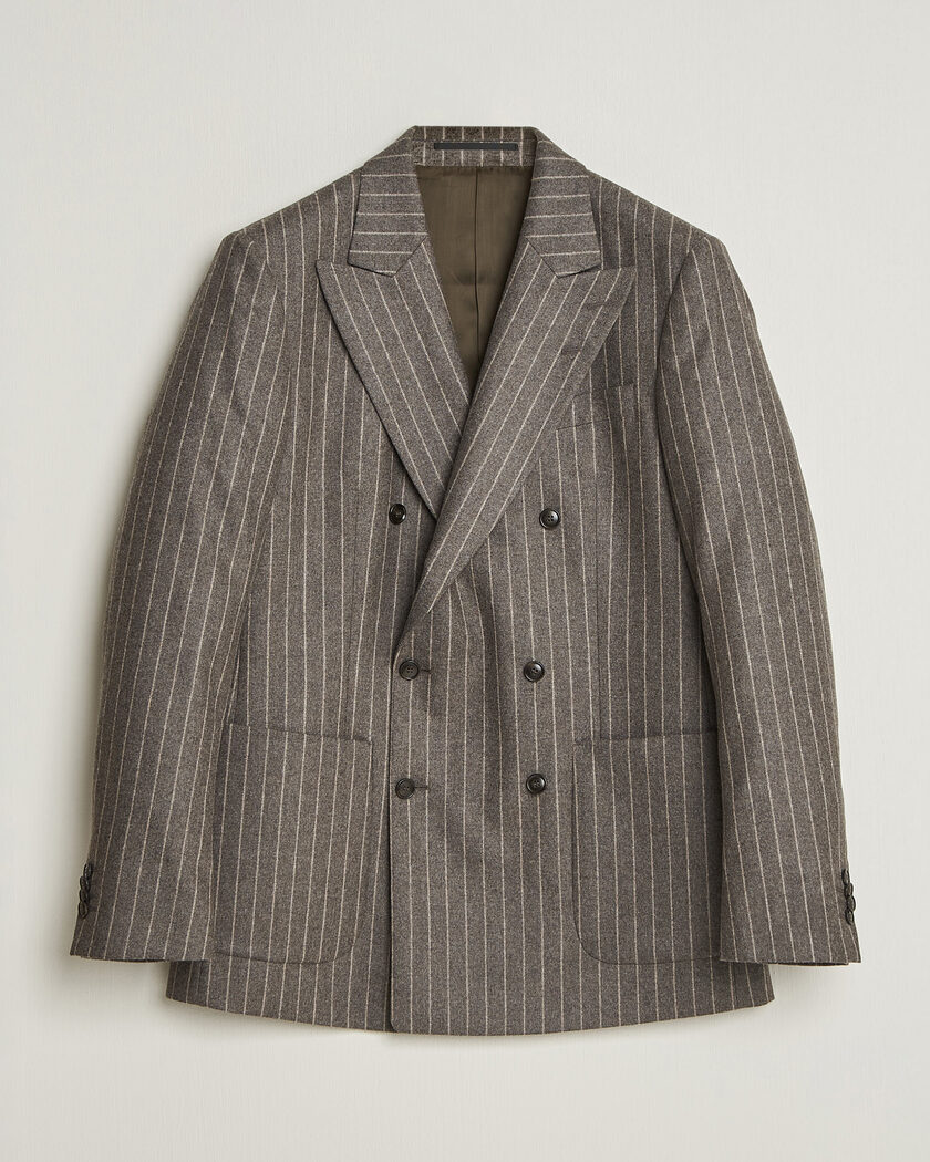 Tiger of Sweden Joachim Wool Double Breasted Pinstriped Blazer Grey Brown – Marrone