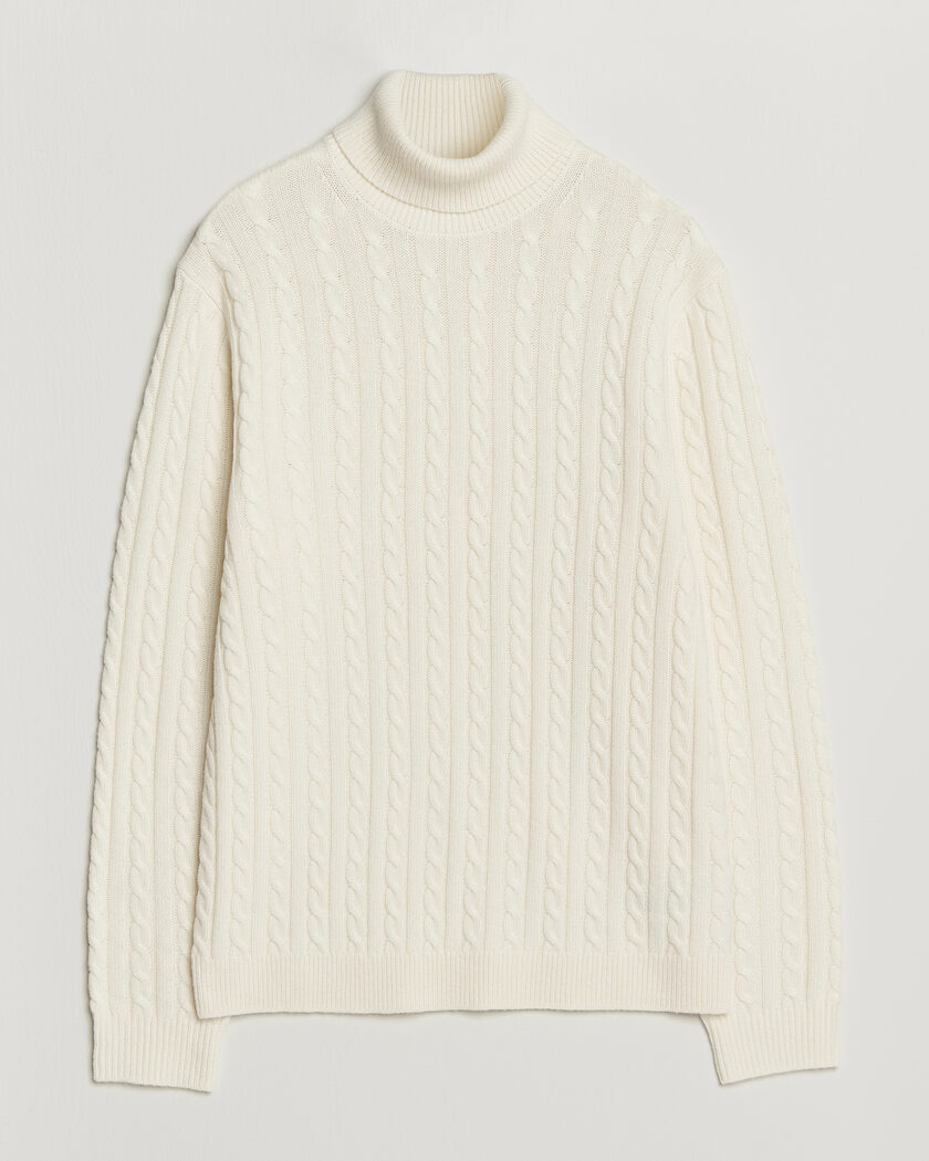 Tiger of Sweden Wilde Wool/Cashmere Cable Turtleneck Porcelain Cream – Bianco