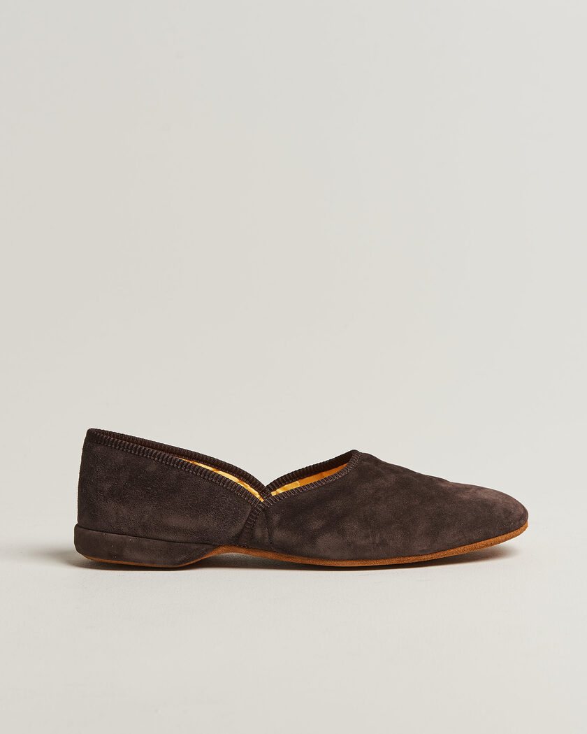 Bowhill & Elliott Grecian Indoor Slippers Chocolate Suede – Marrone
