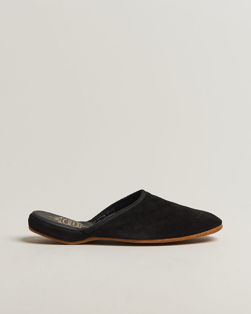 Bowhill & Elliott Mule Slipper Quilt Lining Black Suede – Nero