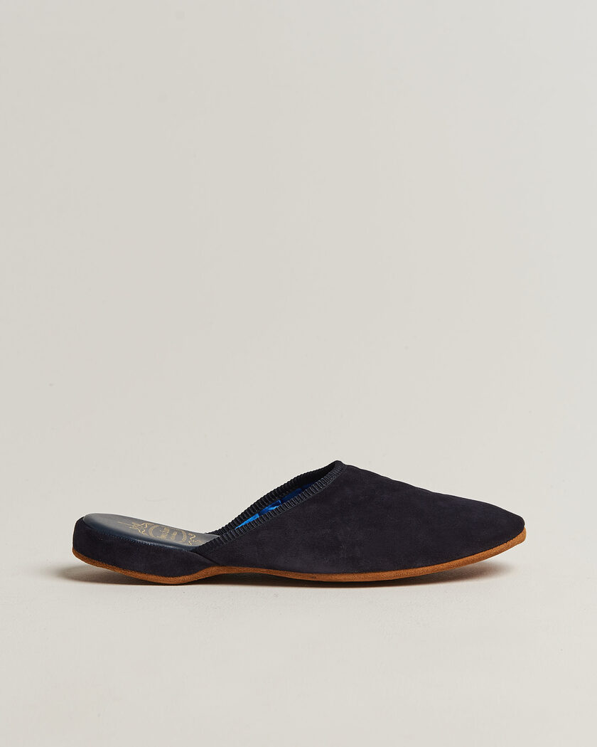 Bowhill & Elliott Mule Slipper Quilt Lining Navy Suede – Blu