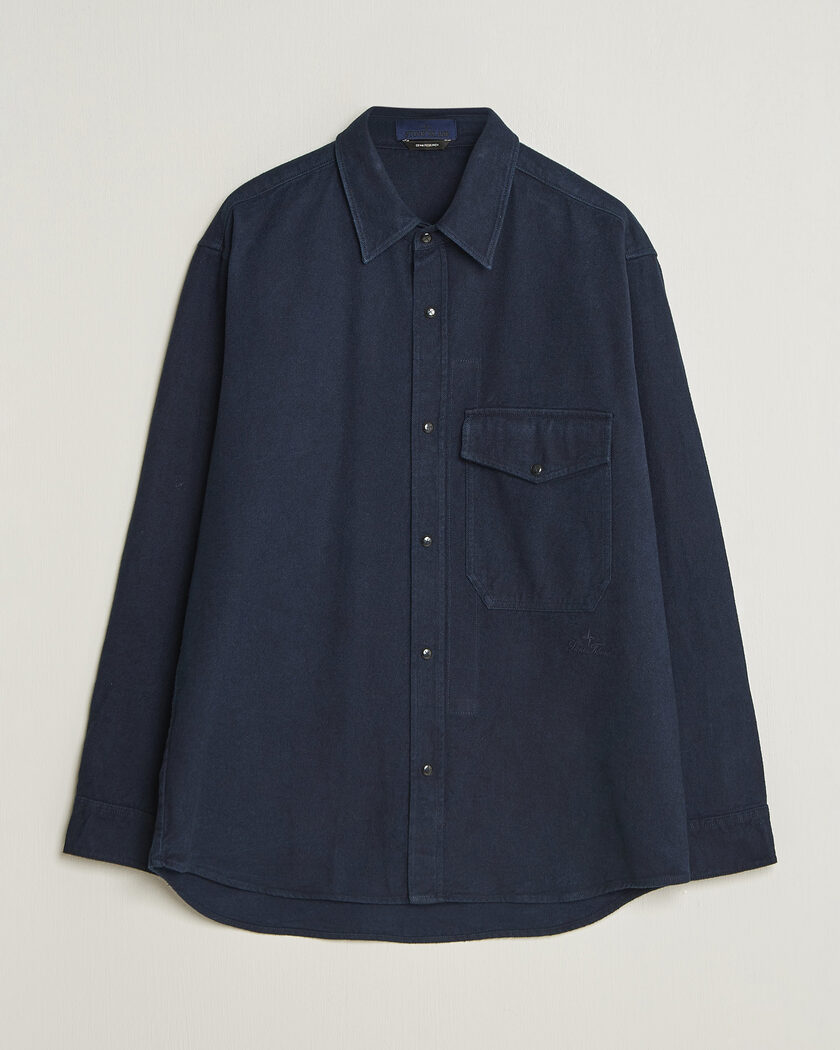Stone Island Organic Cotton Flannel Denim Shirt Indigo – Blu