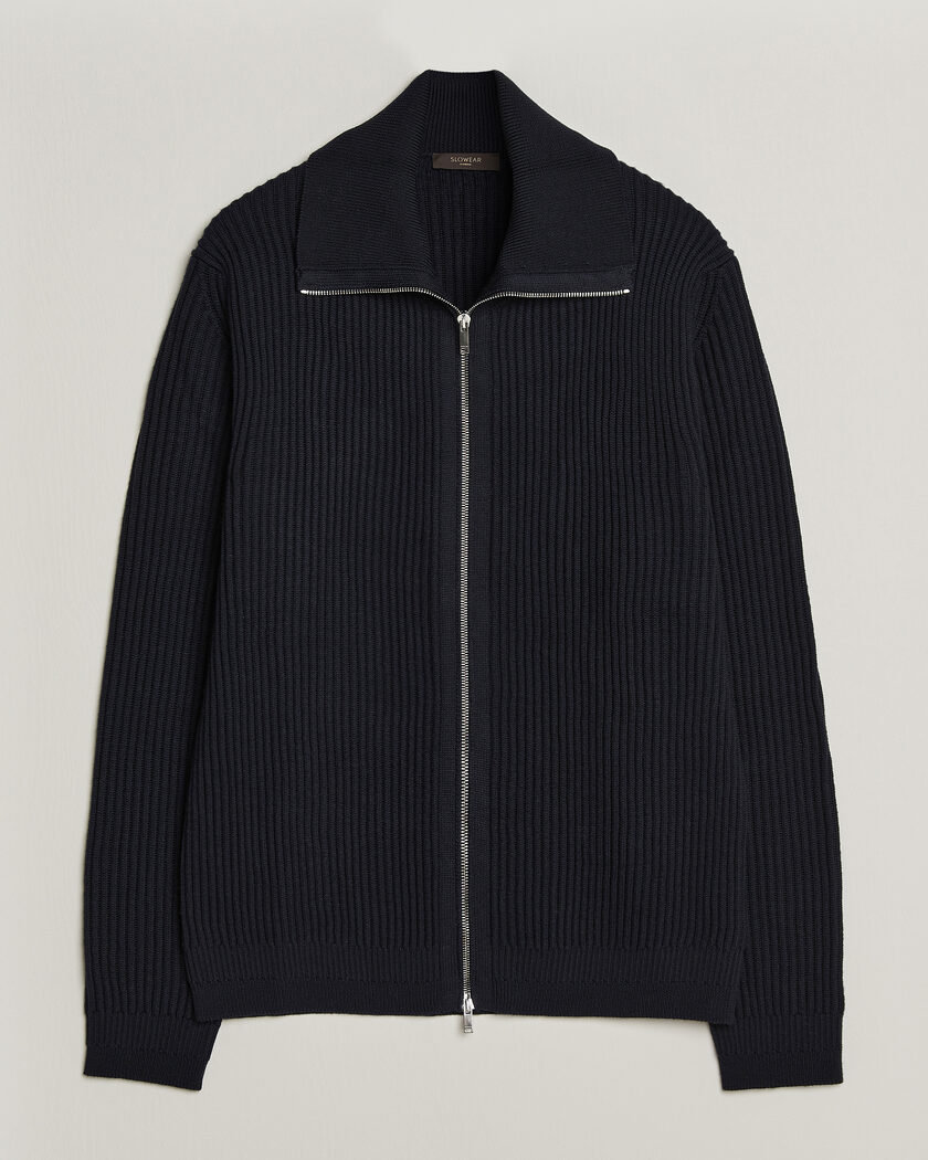Zanone Fishermans Rib Full Zip Cardigan Navy – Blu