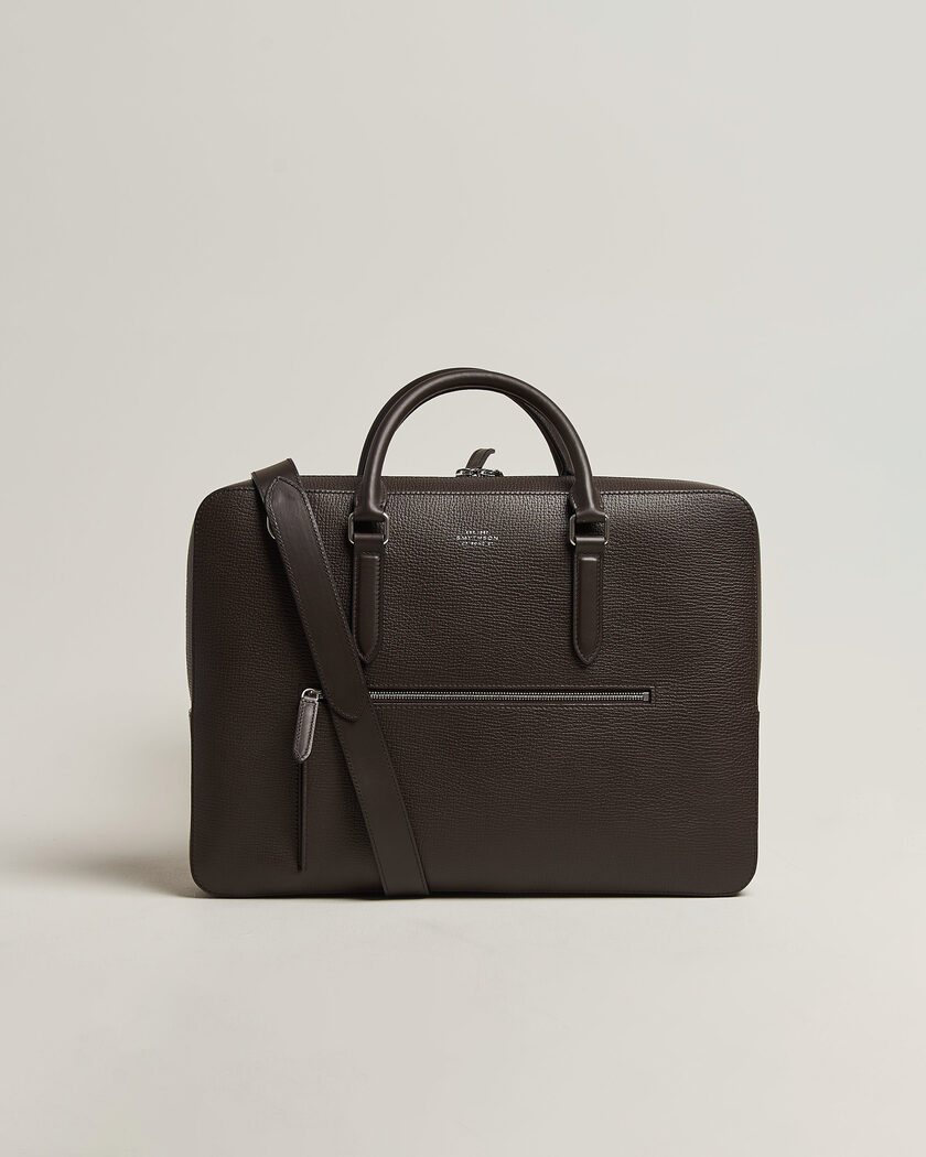 Smythson Ludlow Slim Briefcase With Zip Front Dark Brown – Marrone