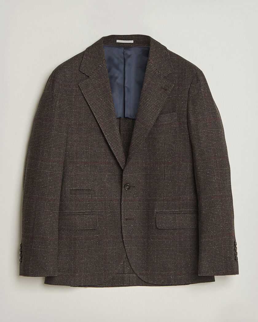 Brunello Cucinelli Cashmere/Silk Prince Of Wales Blazer Dark Brown – Marrone
