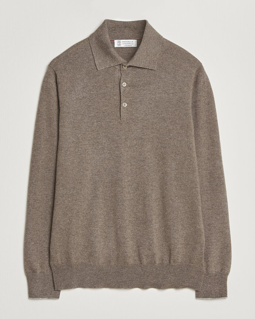 Brunello Cucinelli 2 Ply Cashmere Long Sleeve Polo Brown – Marrone