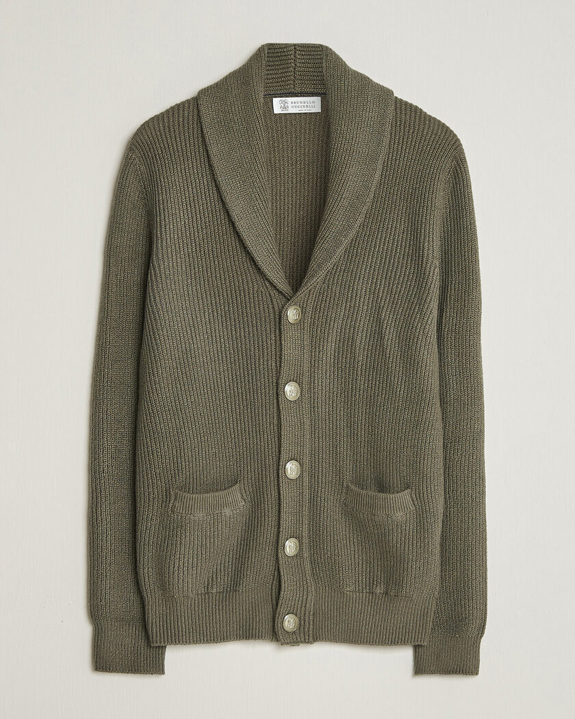 Brunello Cucinelli Shawl Collar Cardigan Forest Green – Verde