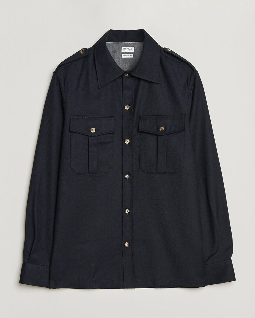 Brunello Cucinelli Flannel Double Pocket Overshirt Navy – Blu
