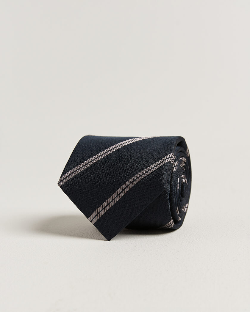 Brunello Cucinelli Regimental Stripe Silk Tie Navy – Blu