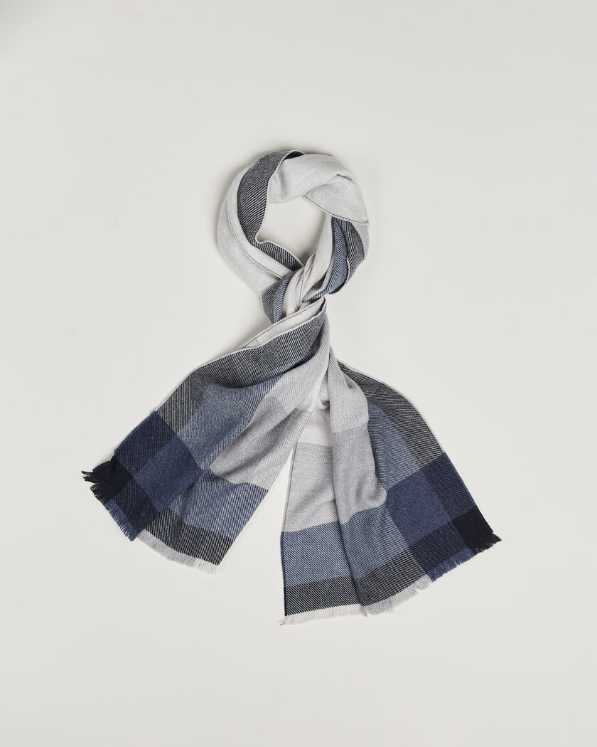 Brunello Cucinelli Wool/Cashmere Check Scarf Grey/Navy – Blu
