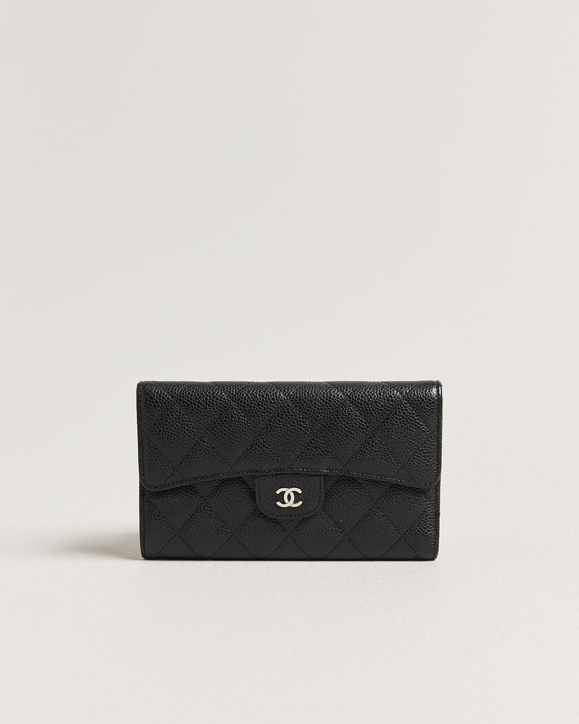 Chanel Pre-Owned Classic Trifold Flap Wallet Caviar Leather Black – Nero