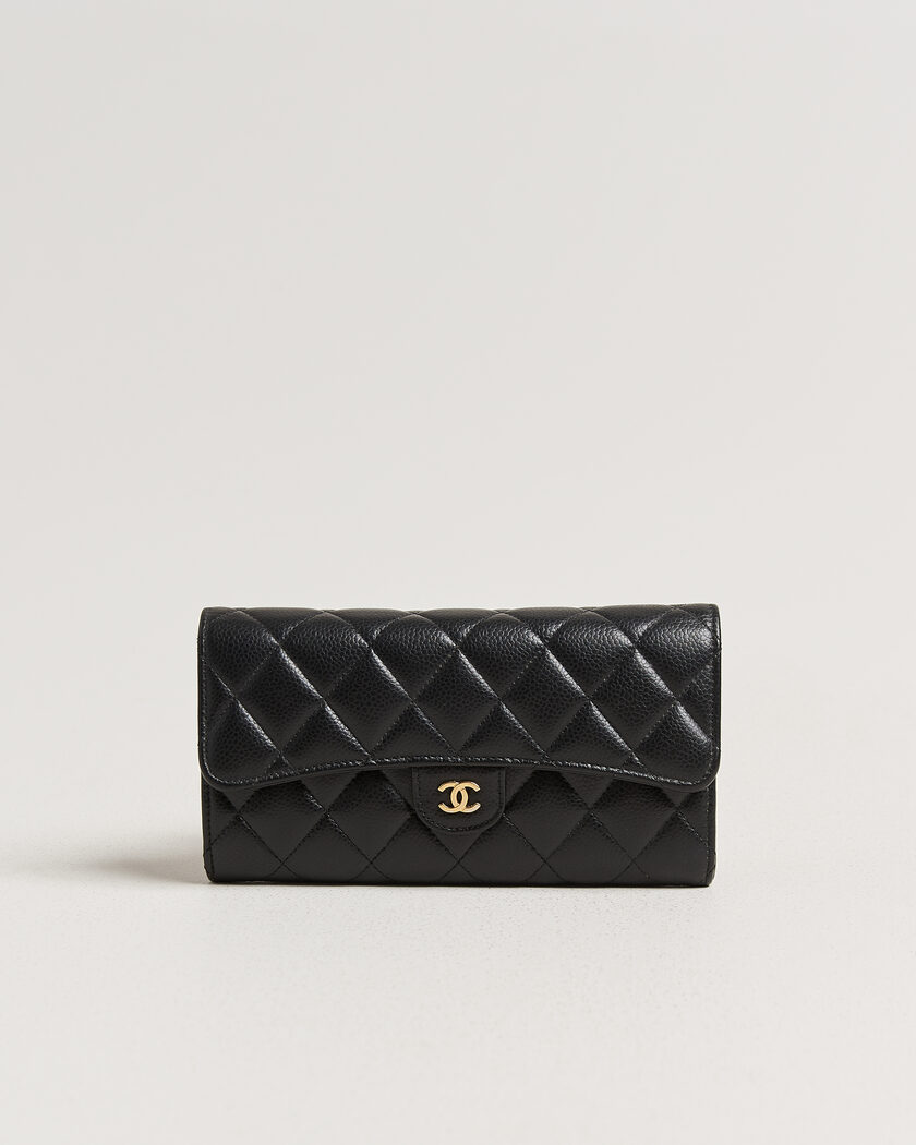 Chanel Pre-Owned Classic Long Flap Wallet Caviar Leather Black – Nero