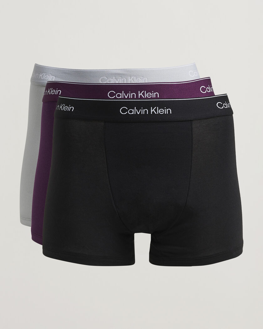 Calvin Klein 3-Pack Icon Cotton Stretch Relaxed Trunk Black/Grey/Purple – Multicolore