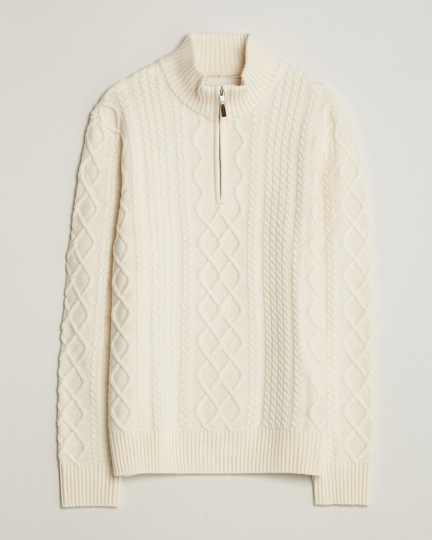 Gant Wool Cable Knitted Half Zip Cream – Bianco