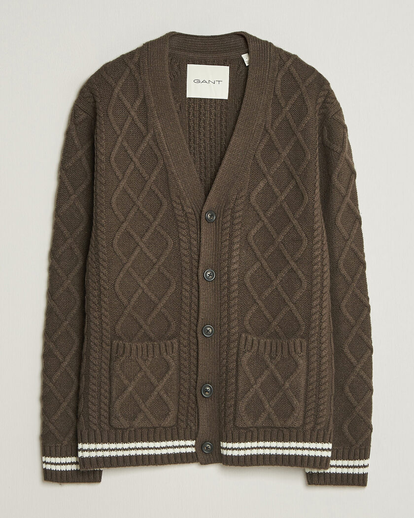 Gant Wool Cable Knitted Cardigan Shadow Brown – Marrone