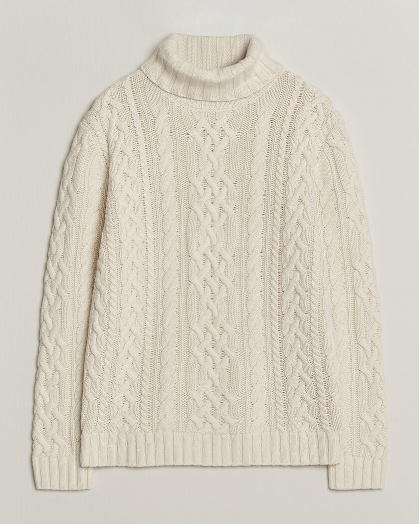 Gant Wool/Cotton Cable Knitted Turtleneck Cream – Bianco