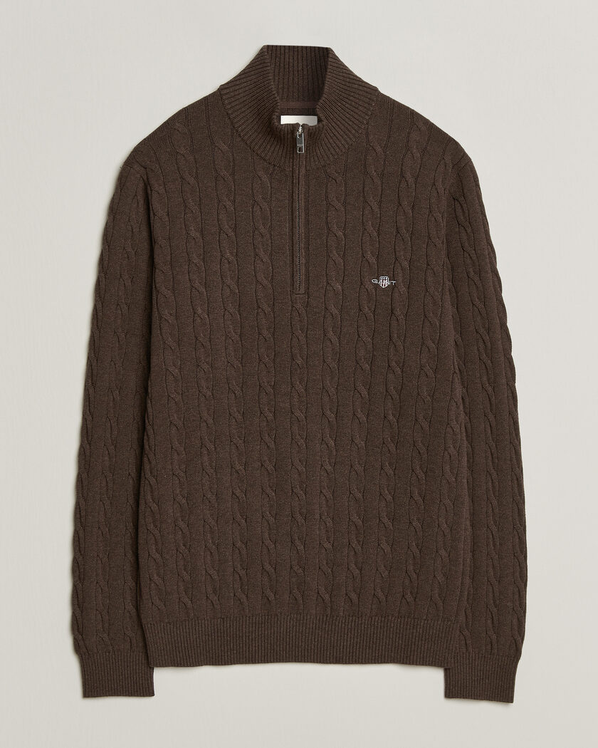 Gant Cotton Cable Half Zip Black Brown Melange – Marrone