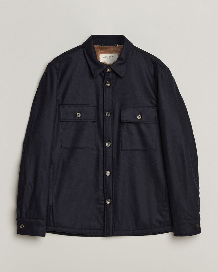 Jacob Cohën Wool Flannel Eco Fur Lined Shirt Jacket Navy – Blu