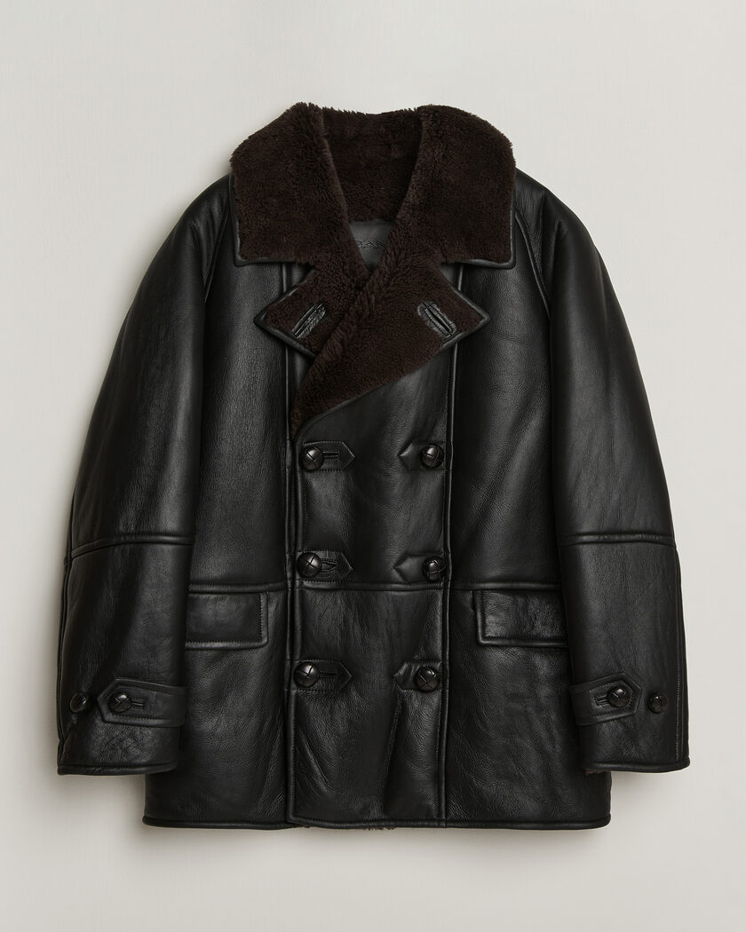 Gant Shearling Leather Peacoat Black – Nero