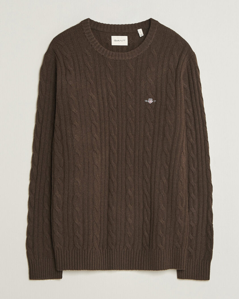 Gant Lambswool Cable Crew Neck Black Brown – Marrone