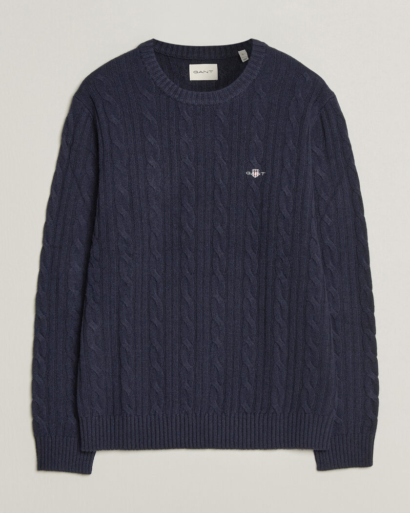Gant Lambswool Cable Crew Neck Evening Blue – Blu
