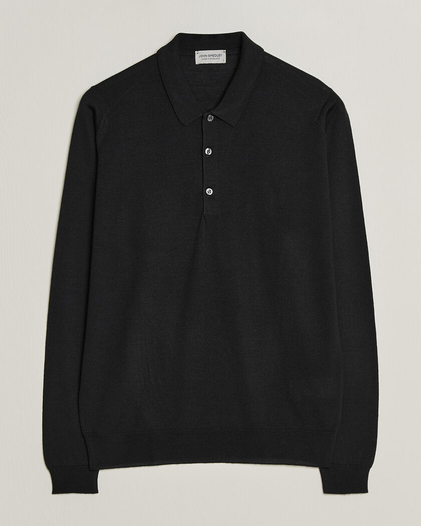 John Smedley Belper Extra Fine Merino Polo Pullover Black – Nero