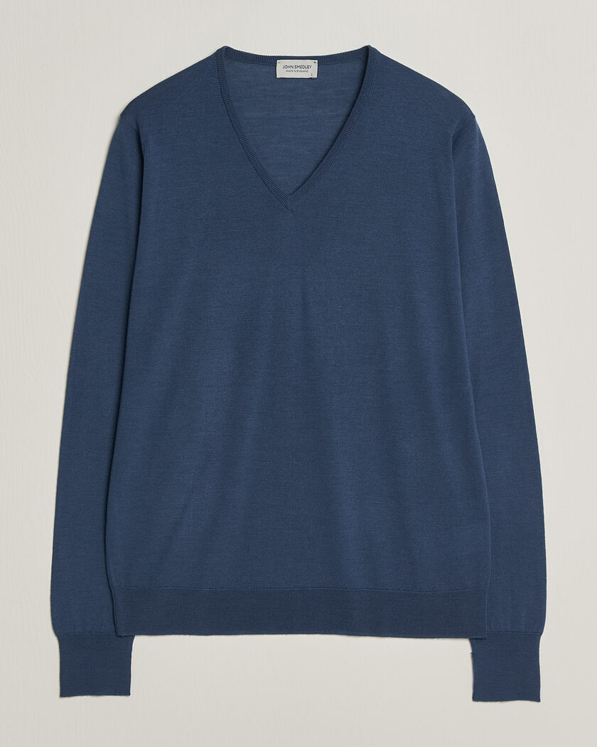 John Smedley Bobby Extra Fine Merino V-Neck Pullover Teal Firth – Blu