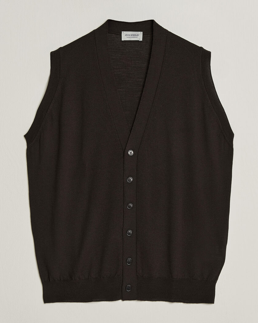 John Smedley Bolton Extra Fine Merino Waistcoat Faulkner Brown – Marrone