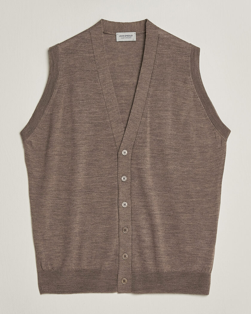 John Smedley Bolton Extra Fine Merino Waistcoat Mushroom Brown – Marrone