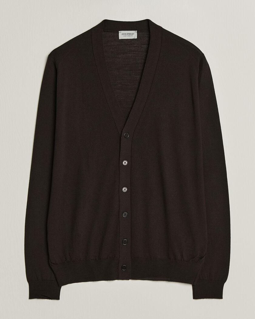John Smedley Bradrick Extra Fine Merino Cardigan Faulkner Brown – Marrone