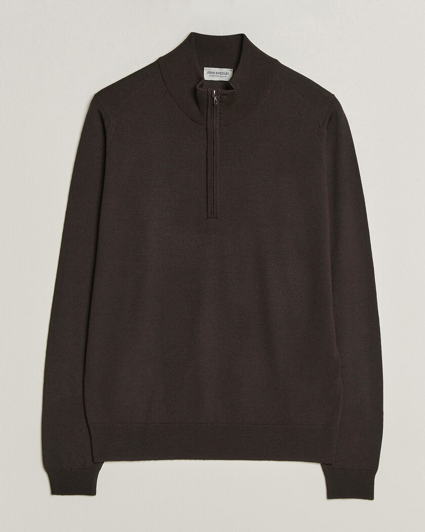 John Smedley Tapton Extra Fine Merino Half Zip Faulkner Brown – Marrone