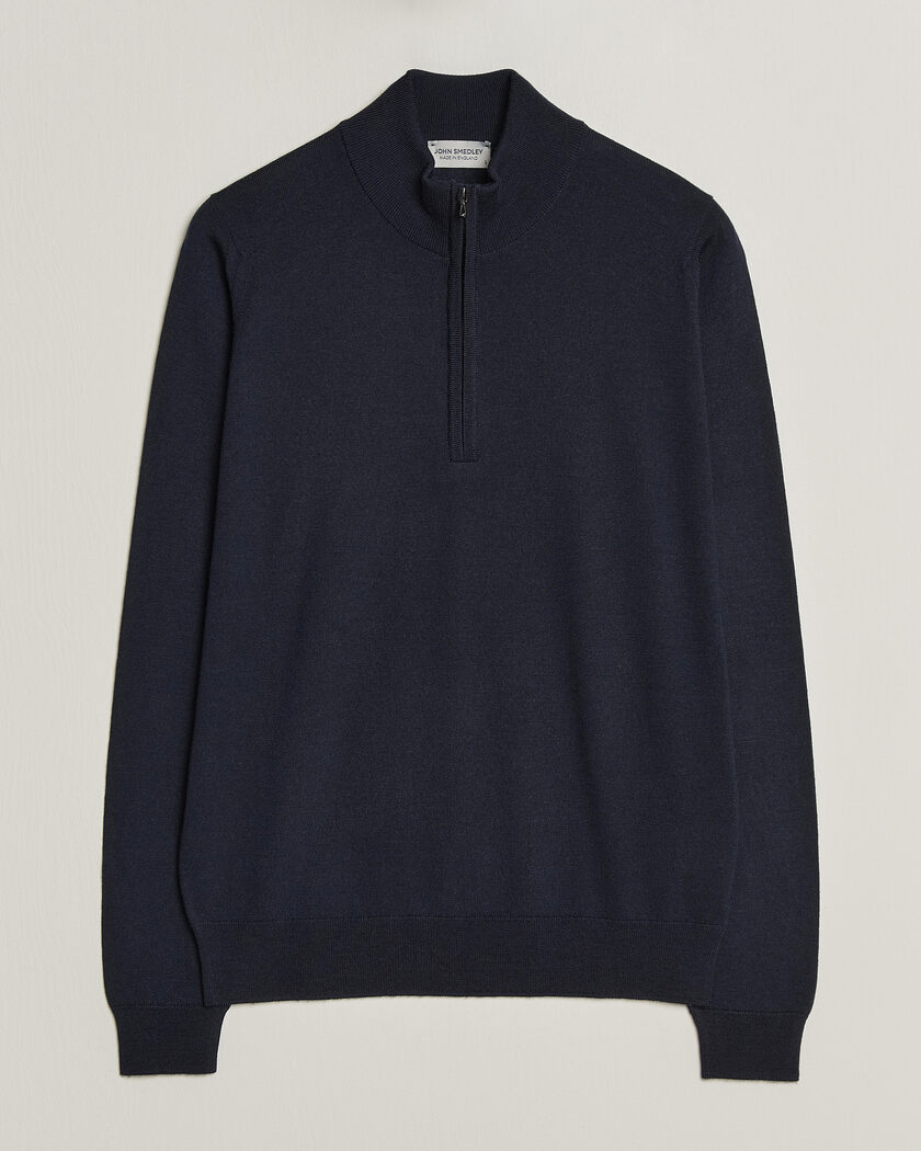 John Smedley Tapton Extra Fine Merino Half Zip Midnight – Blu