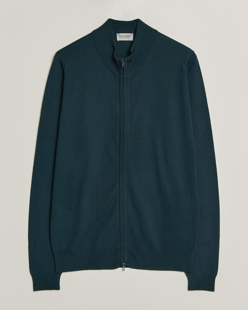 John Smedley Claygate Extra Fine Merino Full Zip Richardson Green – Verde