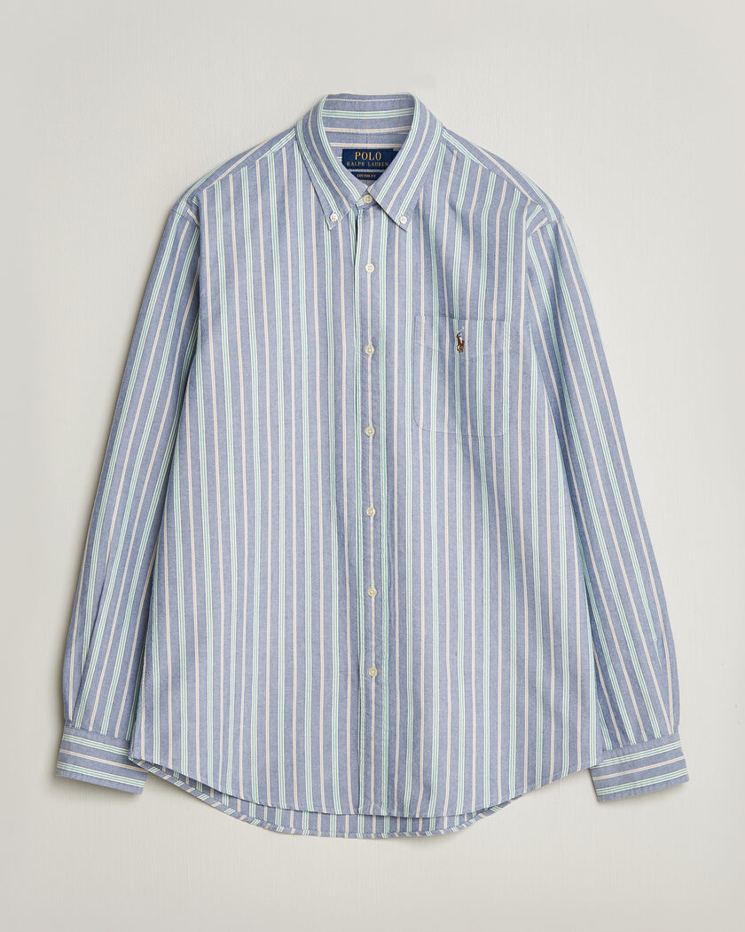 Polo Ralph Lauren Custom Fit Striped Pocket Oxford Shirt Navy/Yellow – Blu