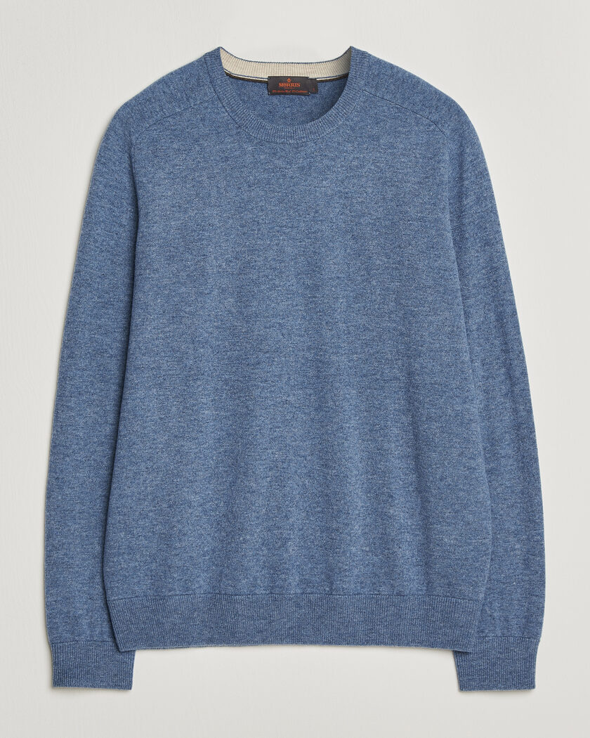 Morris Wilfred Cashmere O-Neck Light Blue – Blu