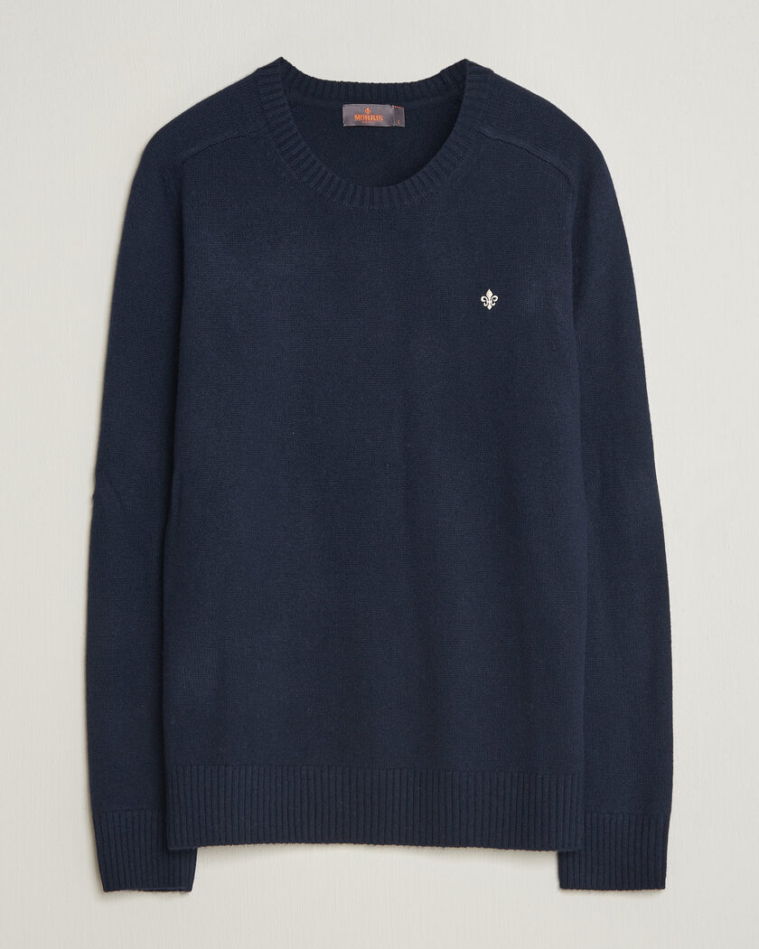 Morris Hertford Lambswool Crew Neck Navy – Blu