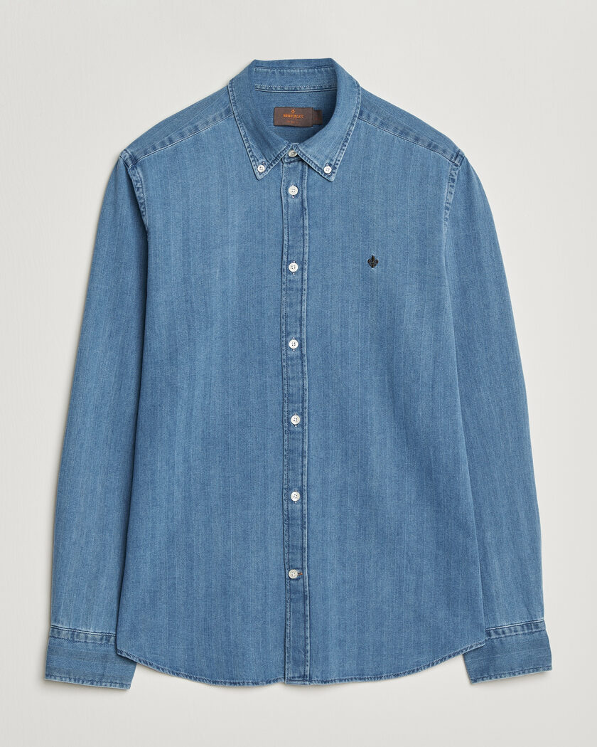 Morris Indigo Herringbone Shirt Light Blue – Blu