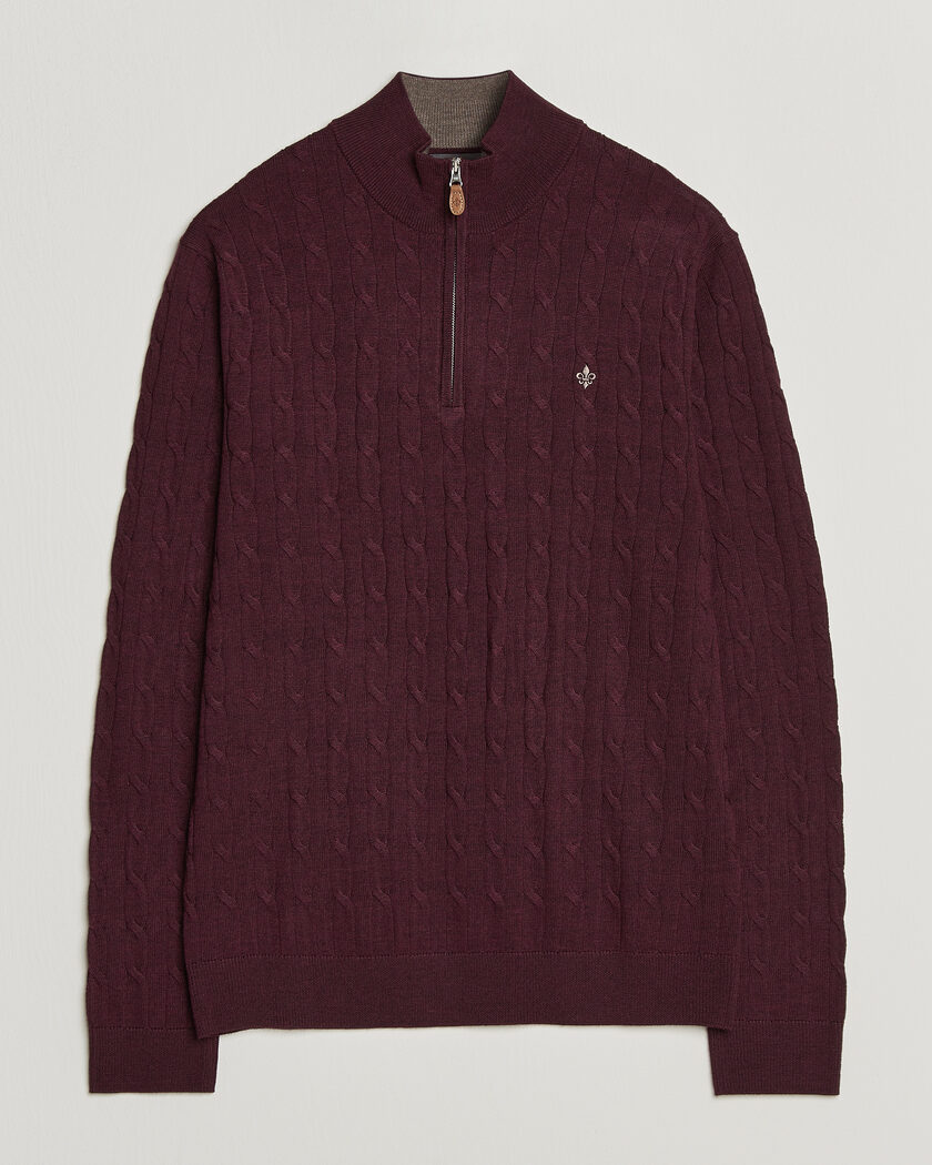 Morris Merino Cable Half Zip Wine Red – Rosso