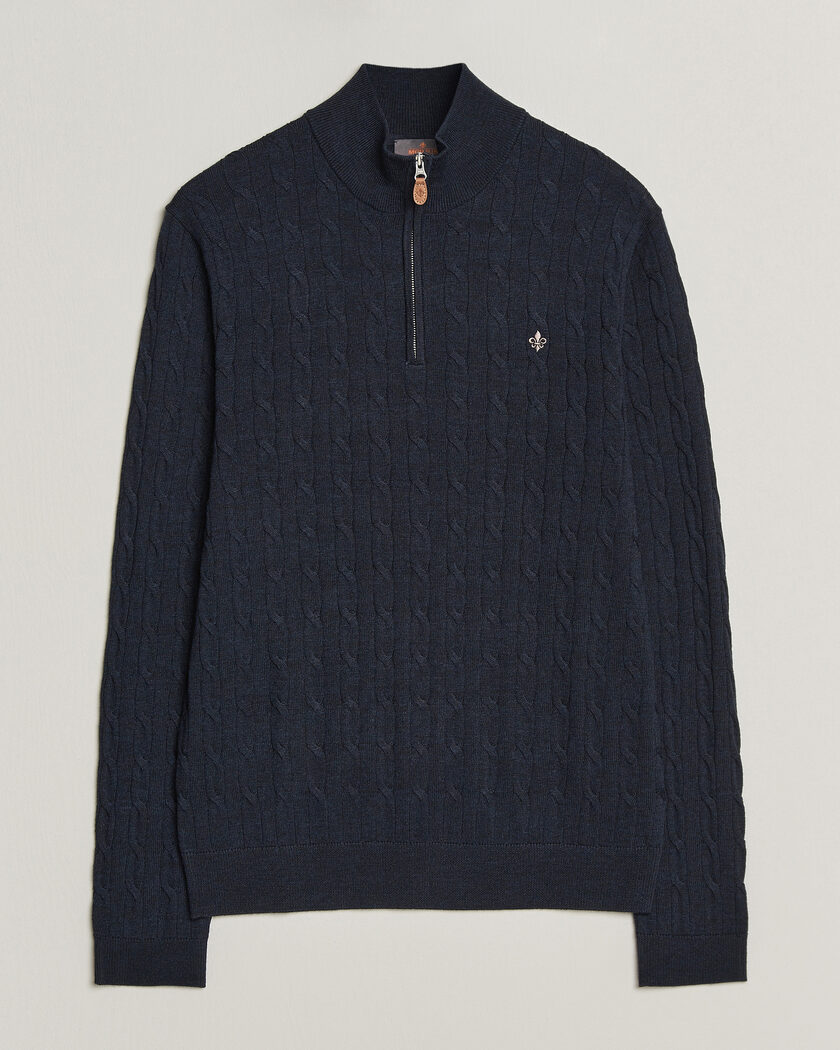 Morris Merino Cable Half Zip Navy – Blu