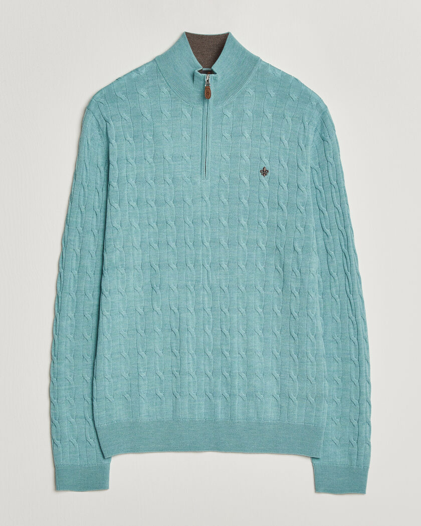 Morris Merino Cable Half Zip Ocean Blue – Blu