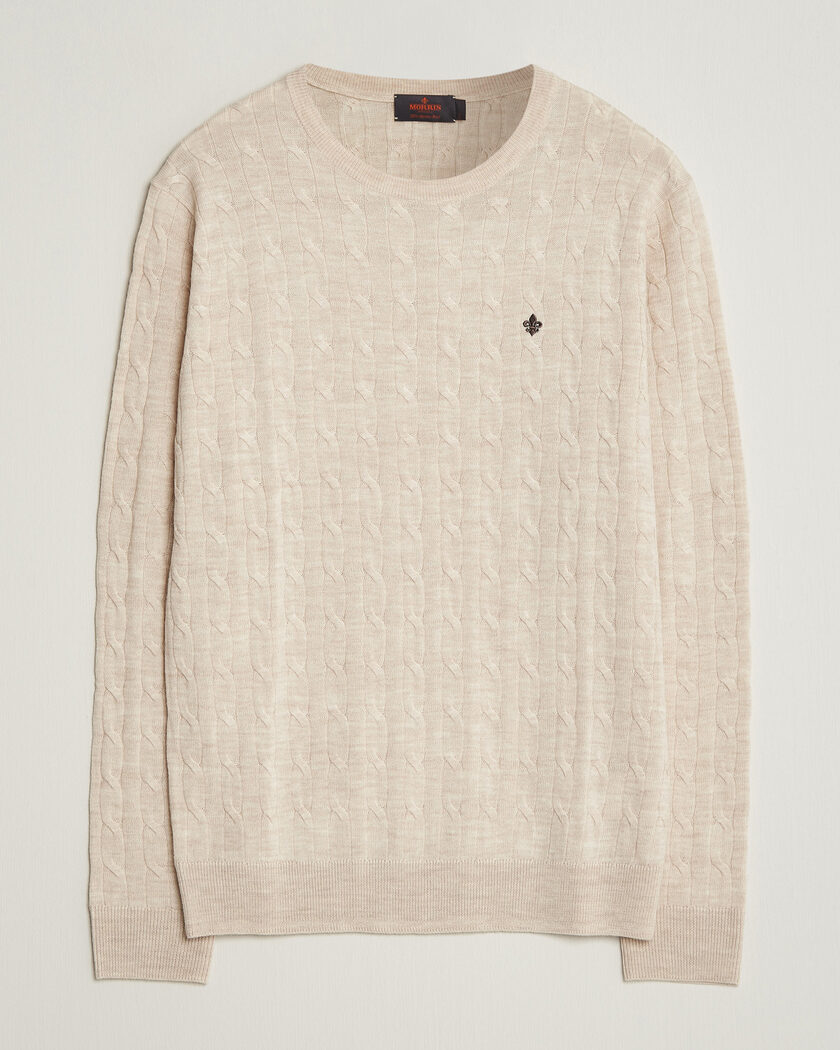 Morris Merino Cable O-Neck Off White – Bianco