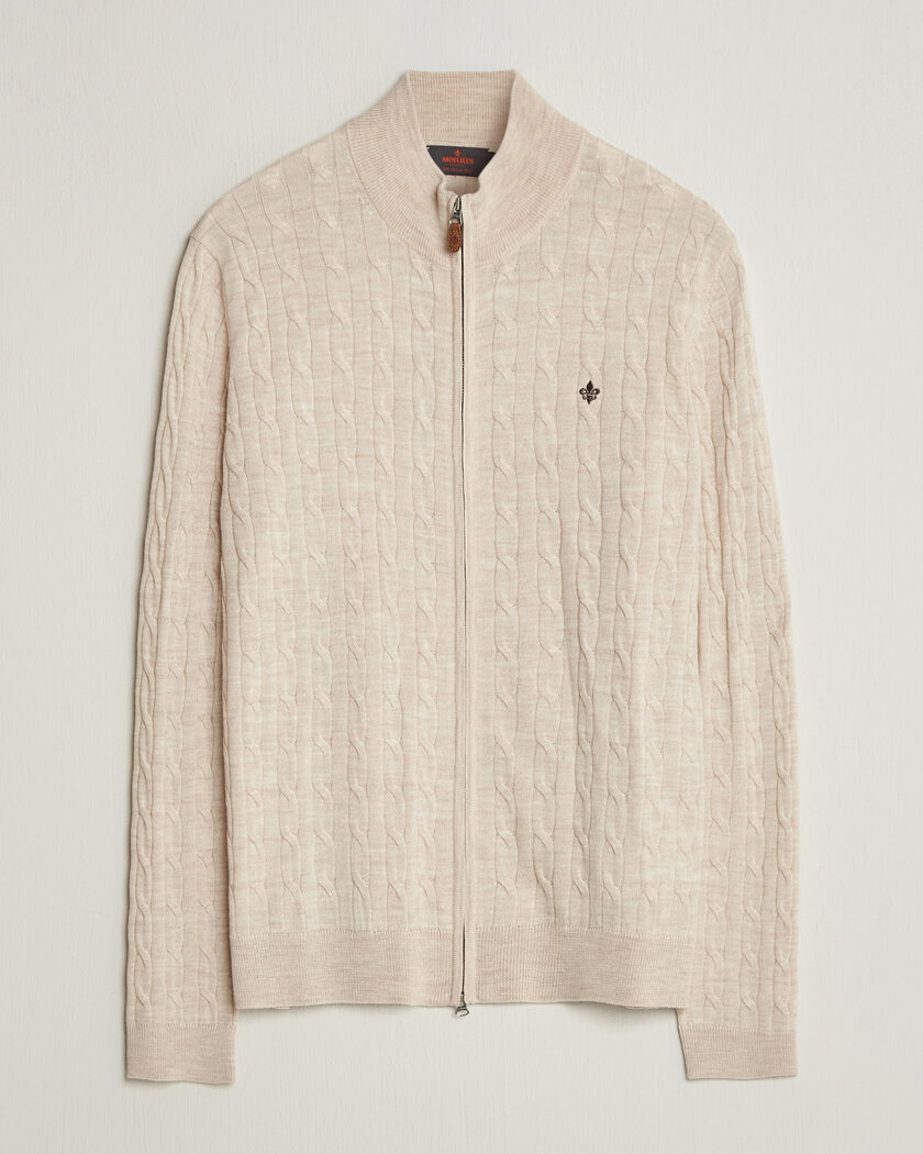 Morris Merino Cable Zip Cardigan Off White – Bianco