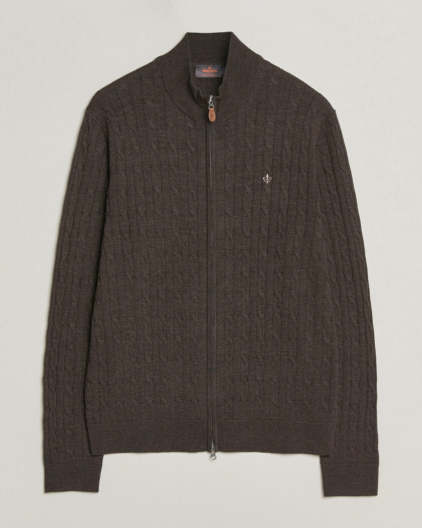 Morris Merino Cable Zip Cardigan Brown – Marrone