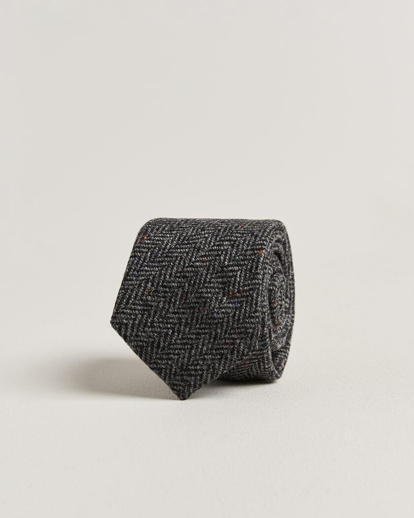 Amanda Christensen Wool Herringbone 8cm Tie Grey – Grigio