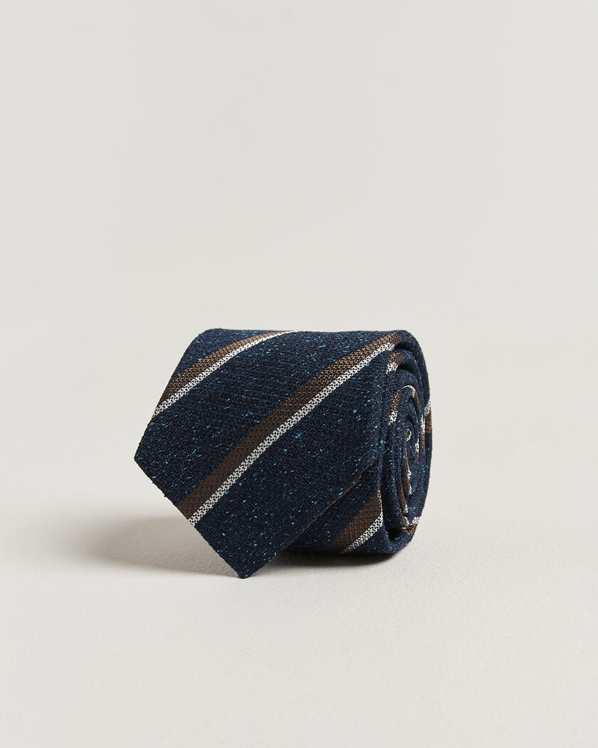 Amanda Christensen Silk Bourette Striped 8cm Tie Navy – Blu