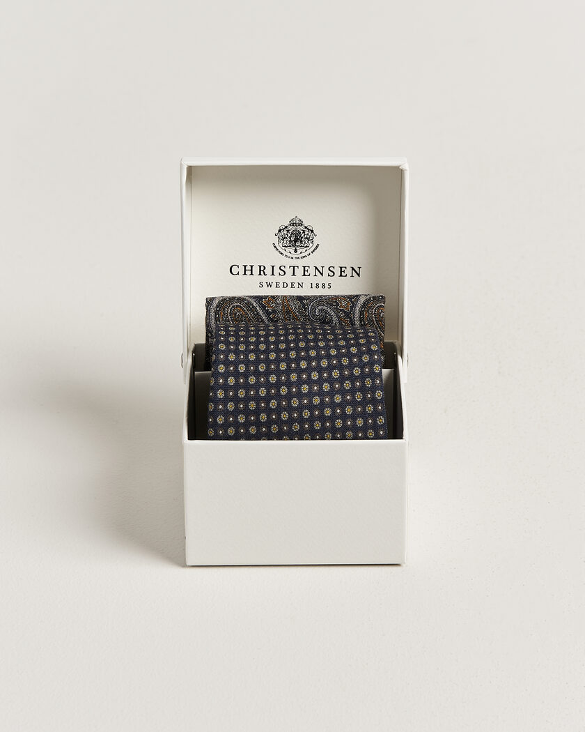 Amanda Christensen Box Set Wool 8 cm Tie And Pocket Square Navy – Blu