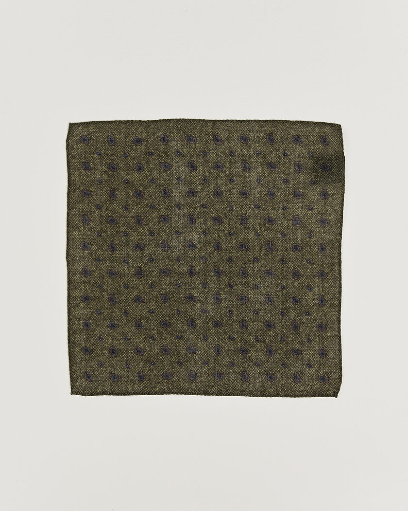 Amanda Christensen Wool Paisley Pocket Square Green – Verde